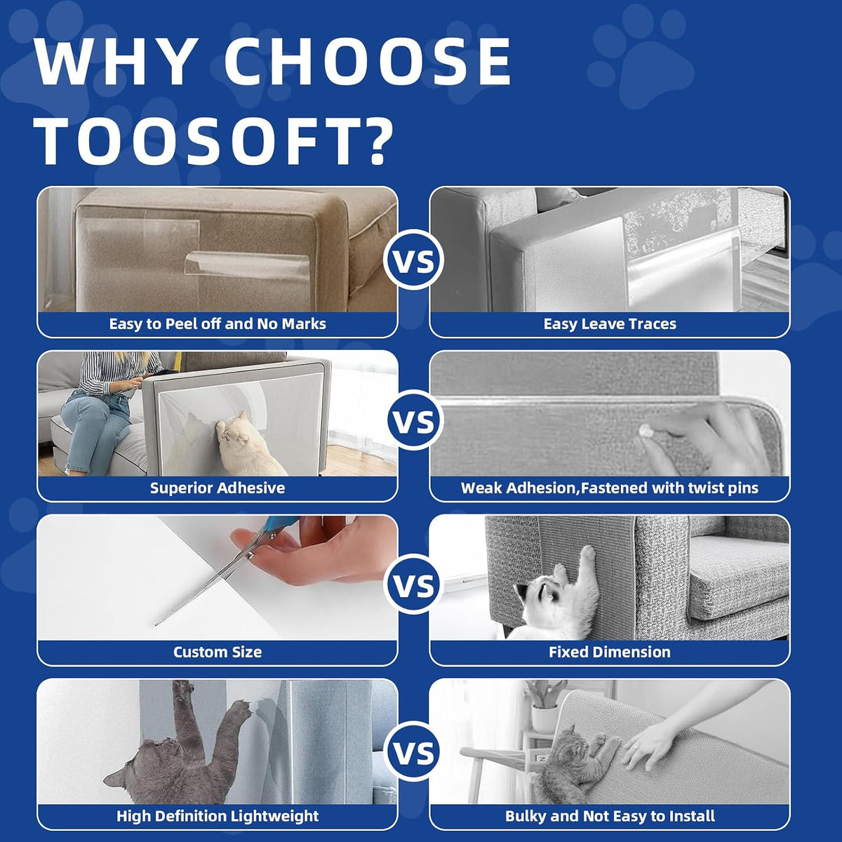 TOOSOFt Anti Cat Scratch Furniture Protector Clear Vinyl 196.9"x16.5"