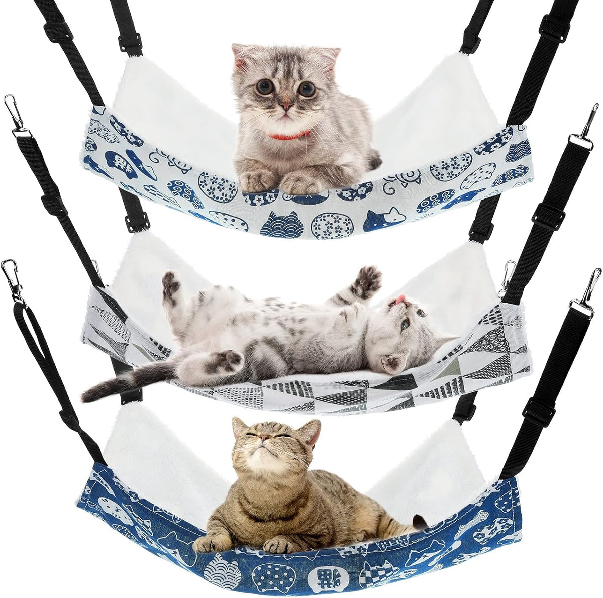 BBTO 3 Pcs Reversible Hanging Hammock Soft Plush for Cat Ferret,Dot