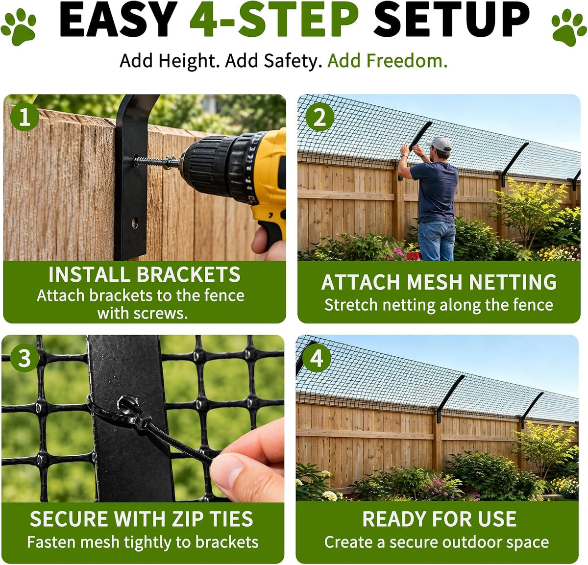 Cat Fence Outdoor Barrier 33FT with 8 Kits,Cat-Proof Fence Topper System