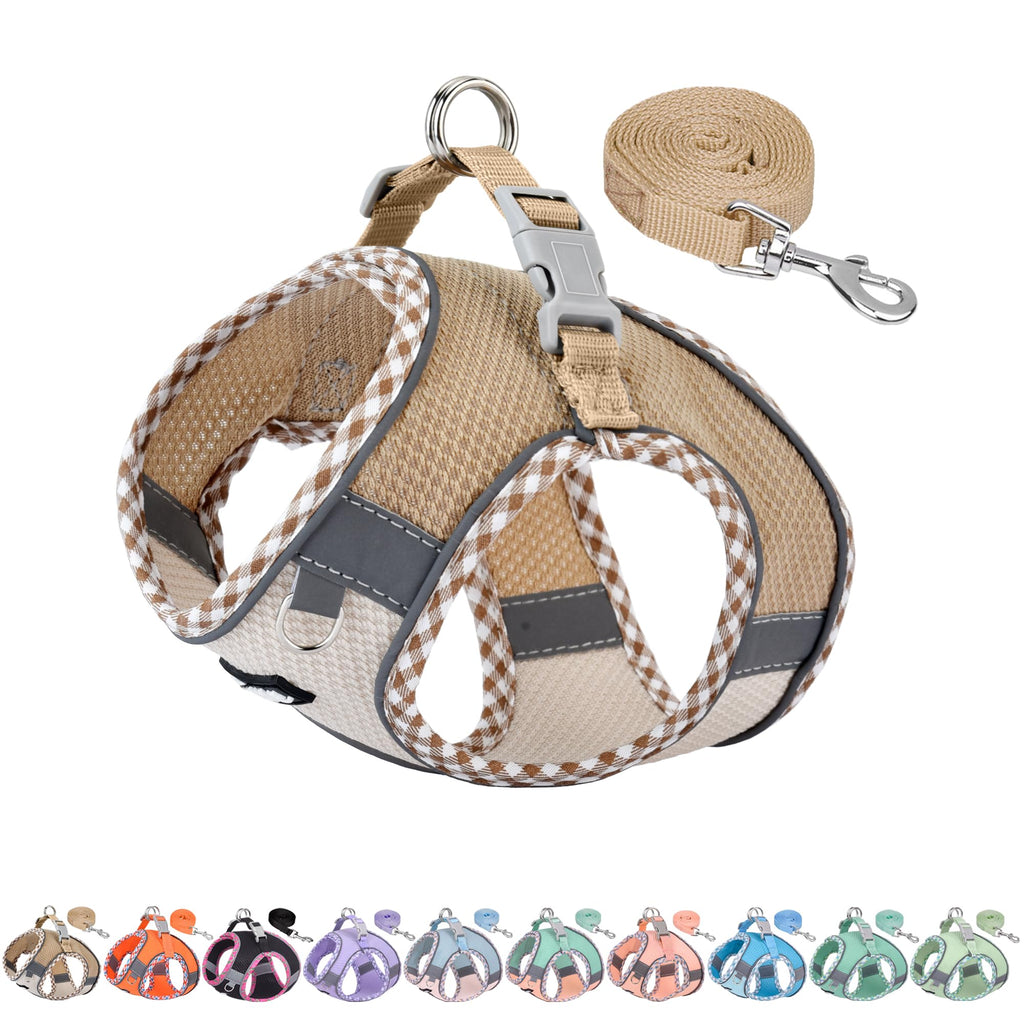 AIITLE Breathable Dog Harness Small Sized and Leash Set, Brown-Beige XXXS