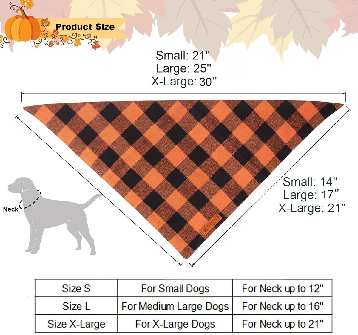 Fall Christmas Dog Bandanas, Plaid Dog Scarf, 4 Pack, Large