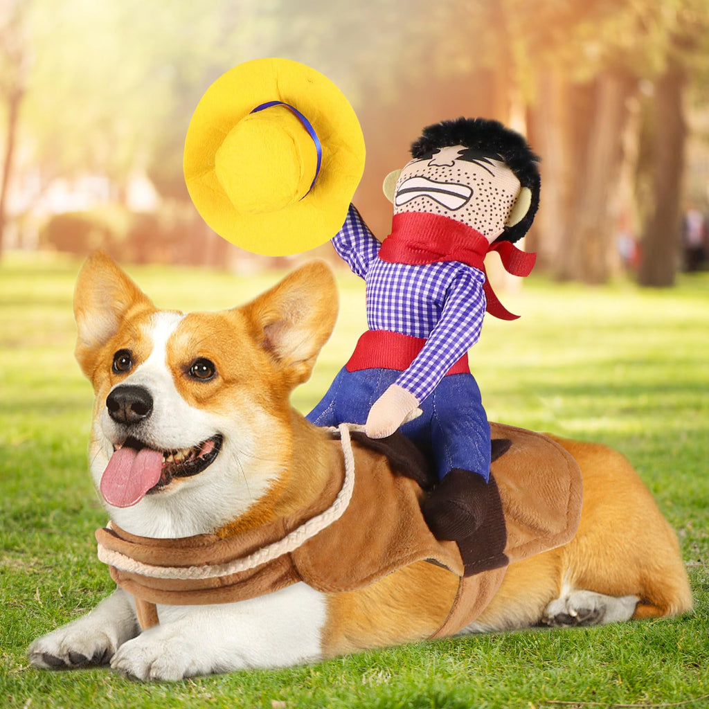GOYOSWA Dog Cowboy Costume, Dog Halloween Costumes Cowboy Rider Dog Costume Funny Dog Costume for Small Medium Large X-Large Dogs (Medium)