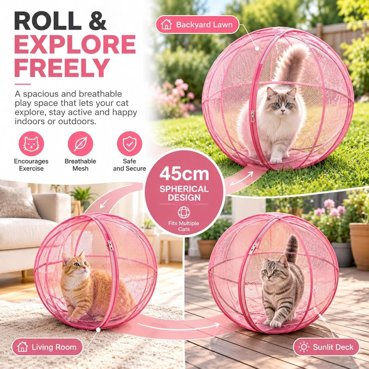 Cat Hamster Ball for Outside Foldable Mesh Cat Playpen 28 Inch (green)