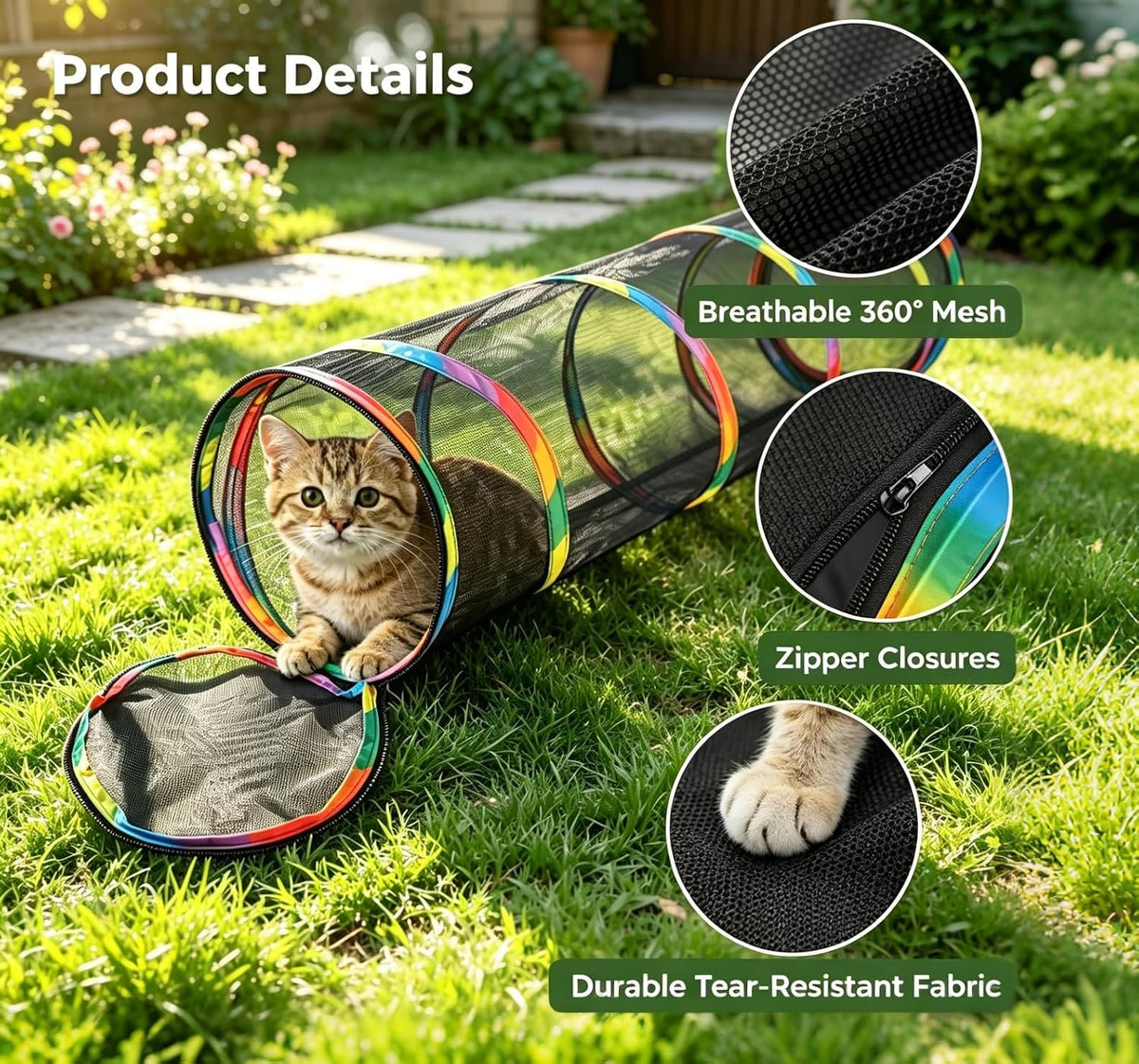 Mesh Cat Play Tunnel 34’’ Collapsible Pet Play Tube Cat Playground
