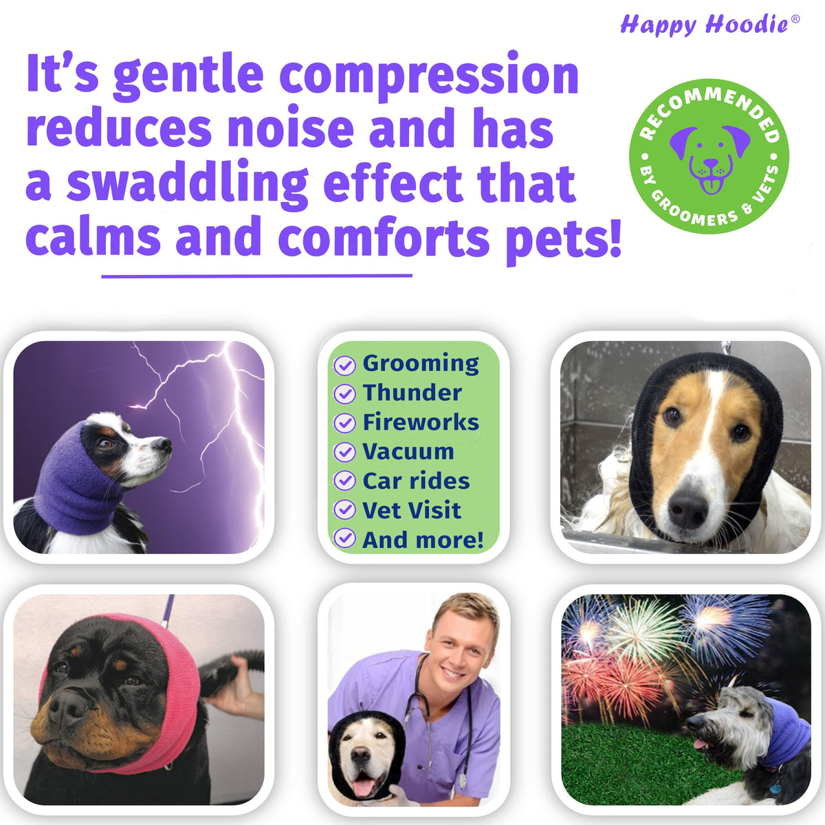 Happy Hoodie The Original Dog & Cat Calming Band for Noise & Anxiety Relief