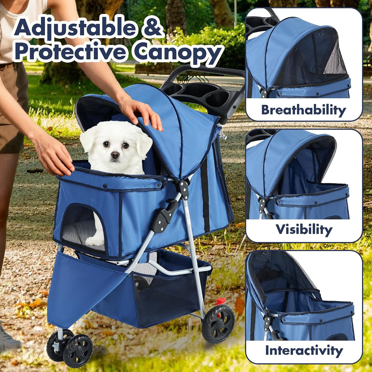 DUMOS 3 Wheels Pet Stroller for Small Dogs and Cats, Foldable