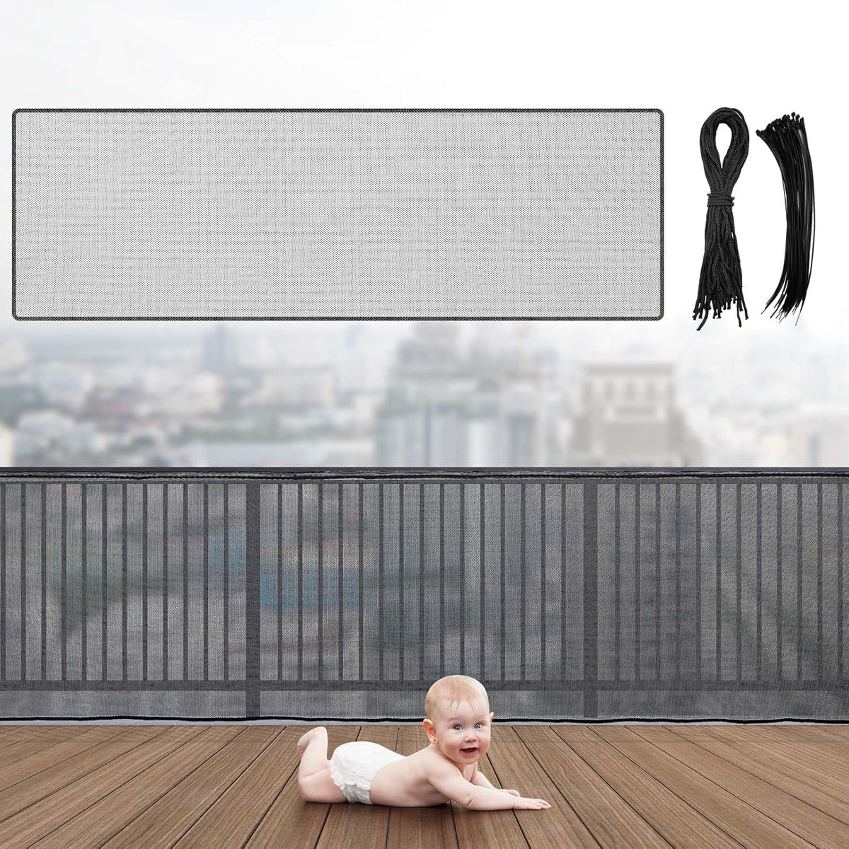 Hosuly 2 Set Banister Guard Balcony Netting, 15 x 3 ft, White