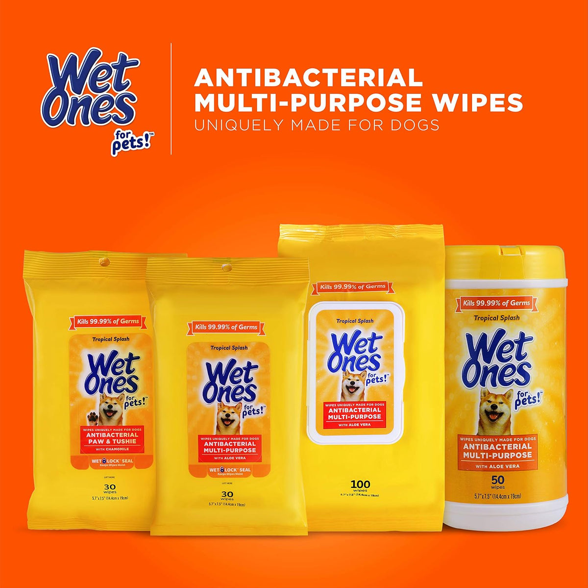 Wet Ones, Dog Wipes, Pet Wipes, Tropical Splash, 50 Count