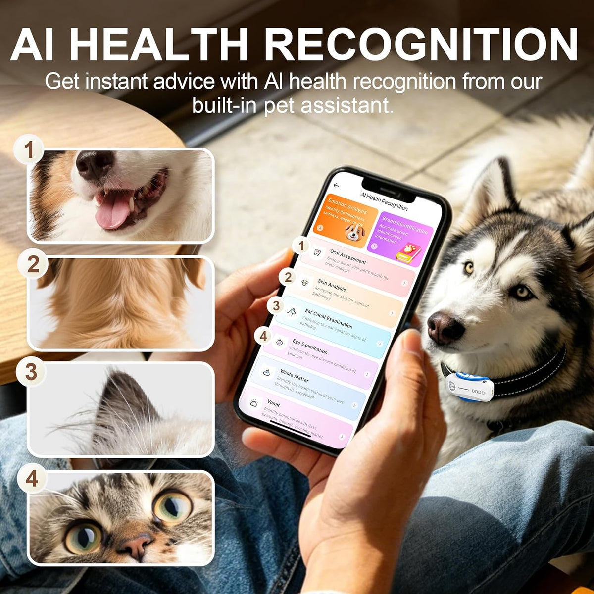 GPS Dog Tracker, Includes 40‑Day Subscription, IP67 Waterproof, White