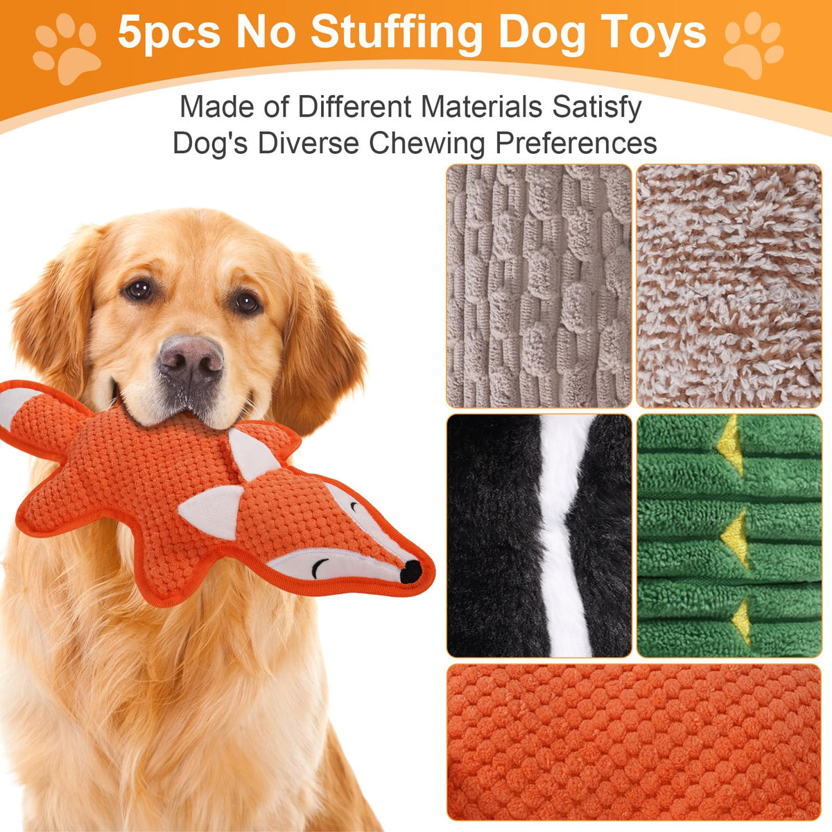 Eneston 5 Pack No Stuffing Squeaky Dog Toys for Large Dogs - Interactive Durable Plush Chew Toy with Crinkle Paper, Safe Pet Toy for Small to Large Breed, Ideal for Puppy Gifts & Tug of War Toys