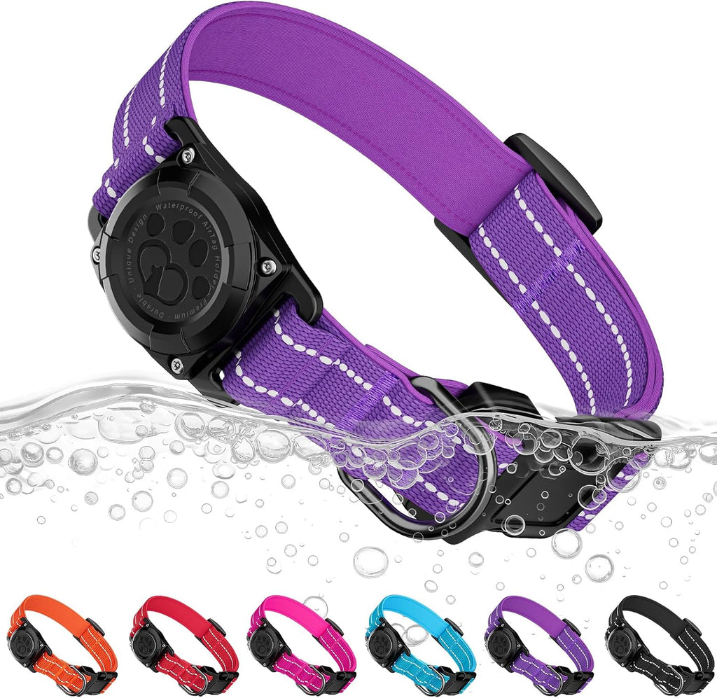 AUBELL Airtag Dog Collar and Bungee Leash Set for Medium Dogs(Purple,M)
