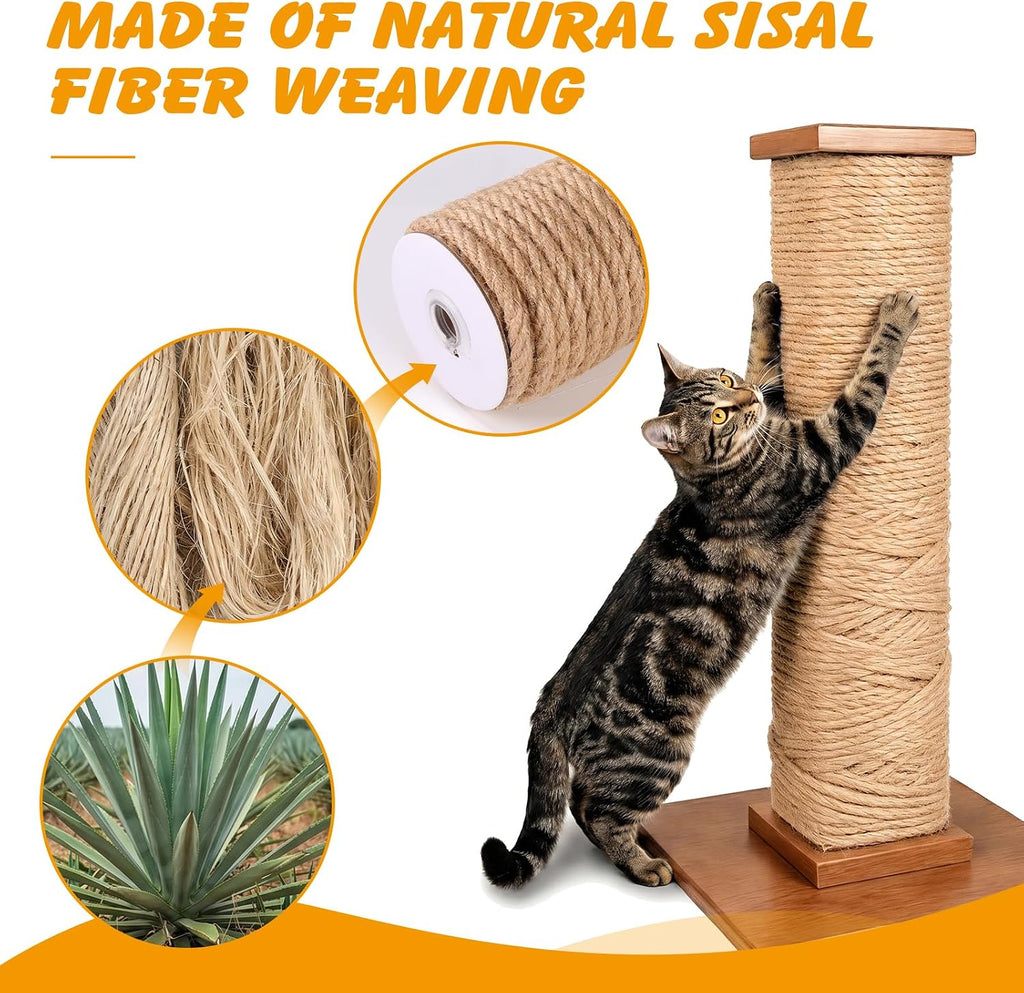 Natural Sisal Rope for Cat Scratcher Post, 5/16" x 60 Ft Twine for Cat Tree