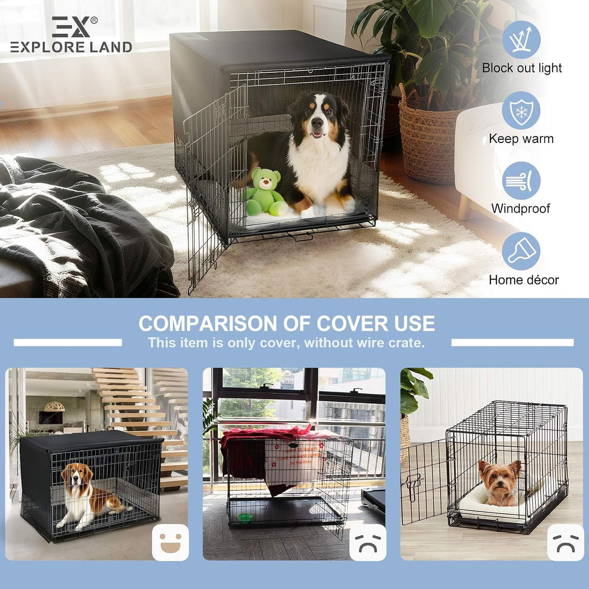 Explore Land Breathable Dog Crate Cover, 24 inches (Black)