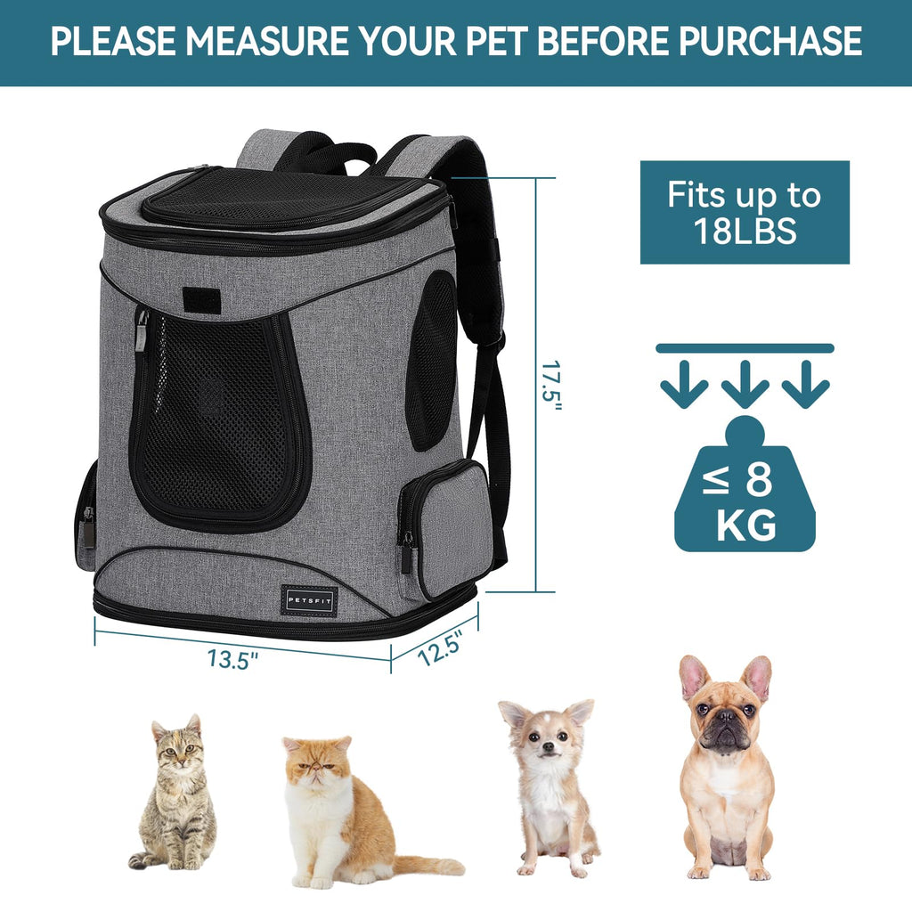 Petsfit Dog and Cat Backpack Carrier, Padded Waist Support, Up to 18 lb