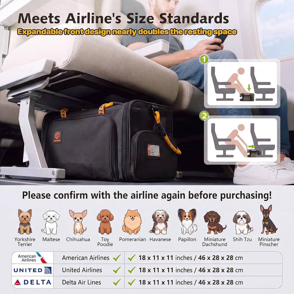 Expandable Pet Carrier for Small Cats & Dogs, TSA Airline Approved