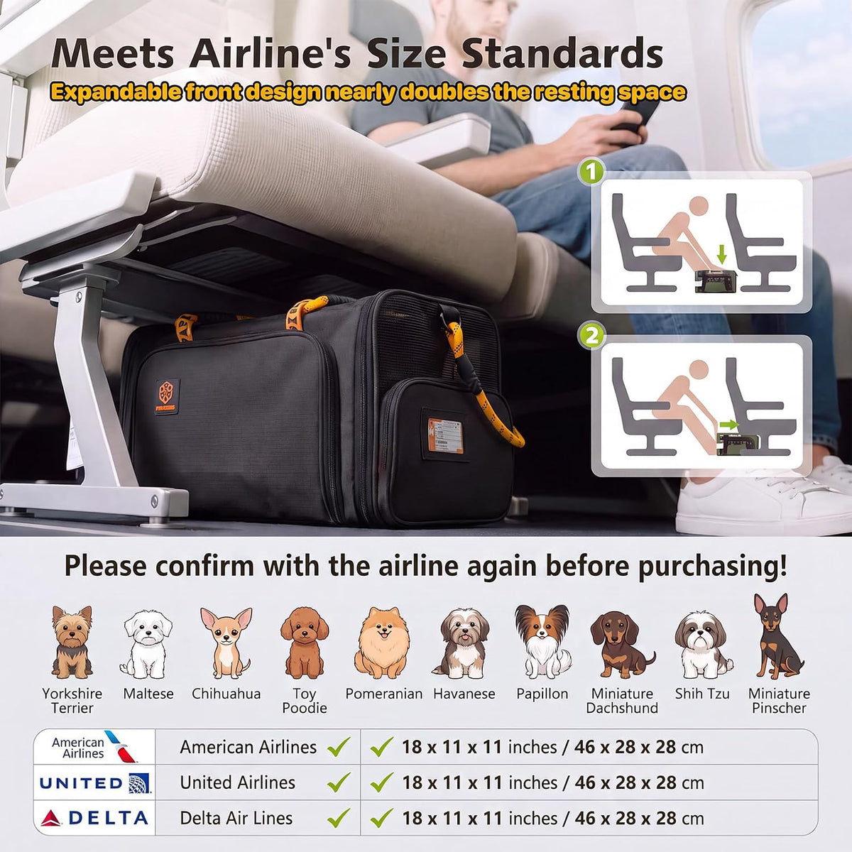 Expandable Pet Carrier for Small Cats & Dogs, TSA Airline Approved