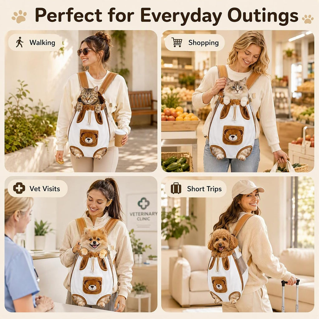 Cat Front Carrier Backpack, Hands-Free Pet Chest Carrier for Small Dog (S)