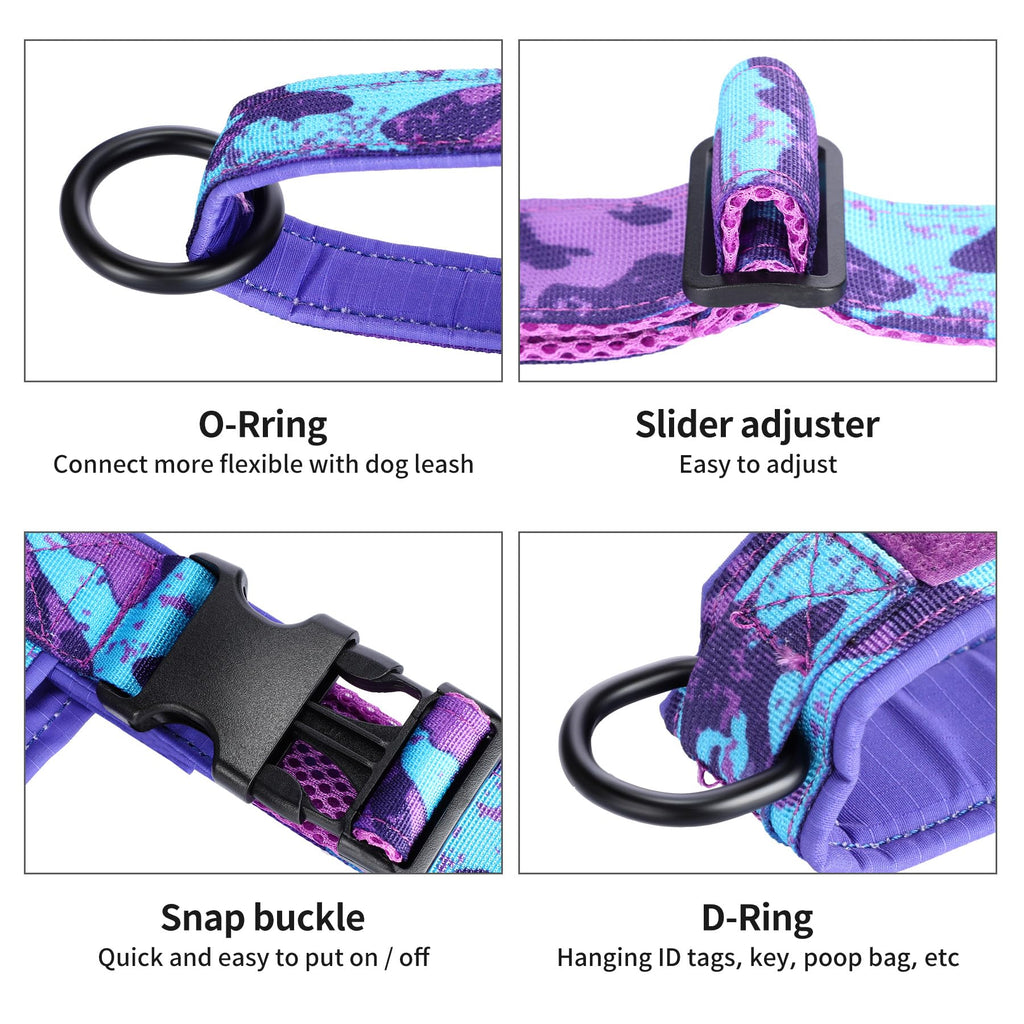 Annchwool No Pull Dog Harness with Padded Handle&Front Clip(CamoPurple,L)