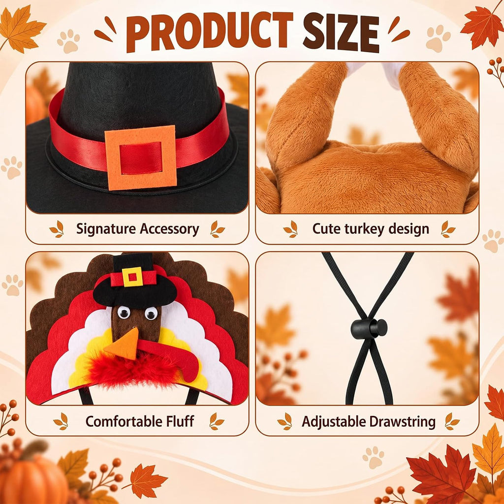 Shinymoon 3 Pcs Thanksgiving Turkey Hat for Dog Cat, Turkey, Felt