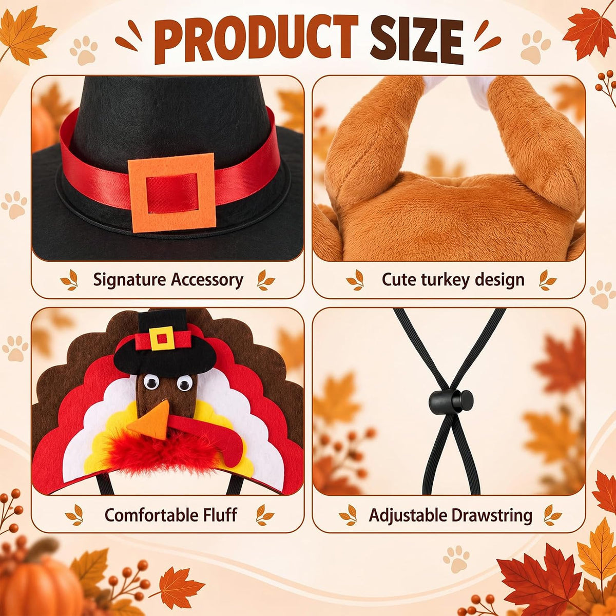 Shinymoon 3 Pcs Thanksgiving Turkey Hat for Dog Cat, Turkey, Felt