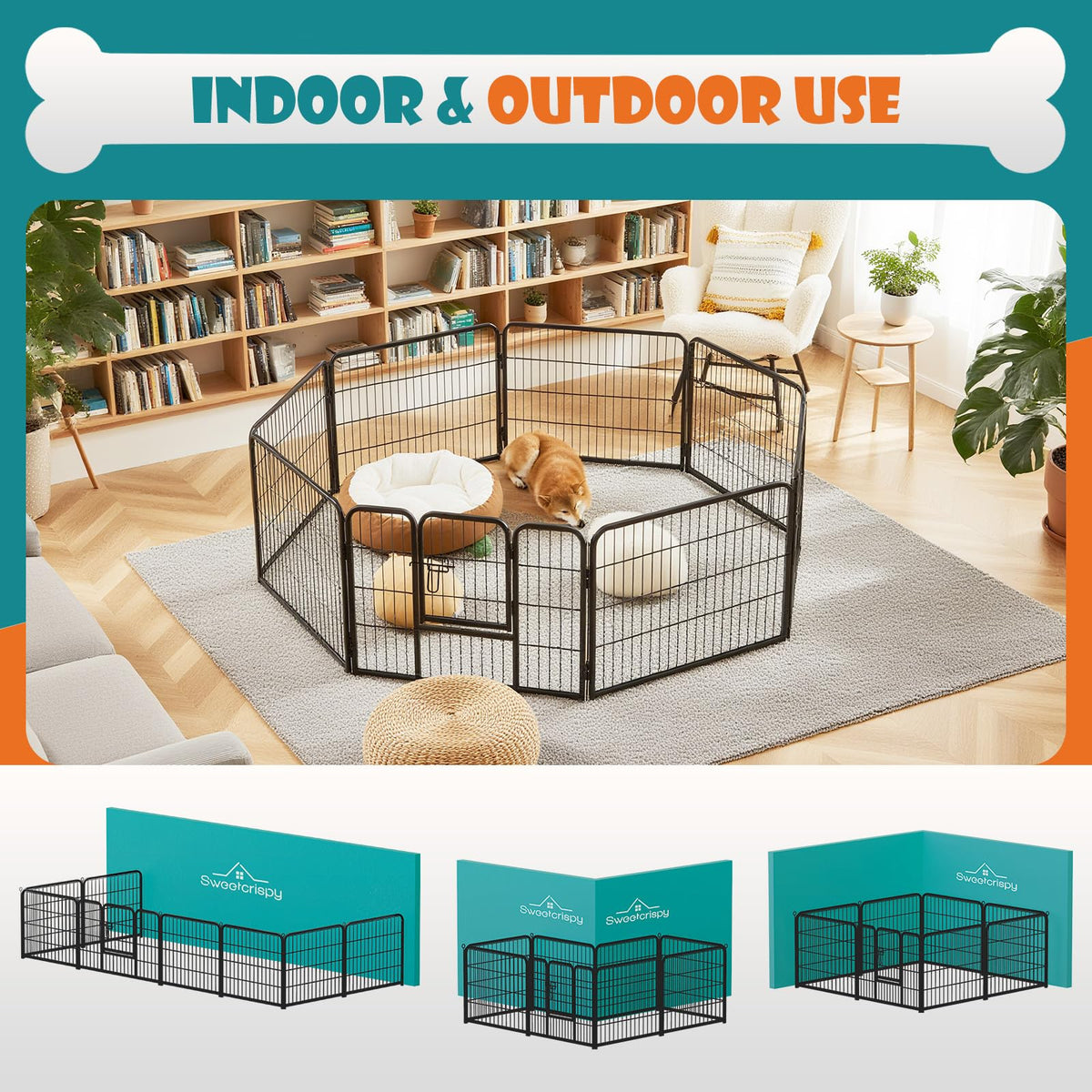 NEWBULIG Dog Playpen Indoor 8 Panels 32 Inch, Outdoor Metal Dog Fence Pen
