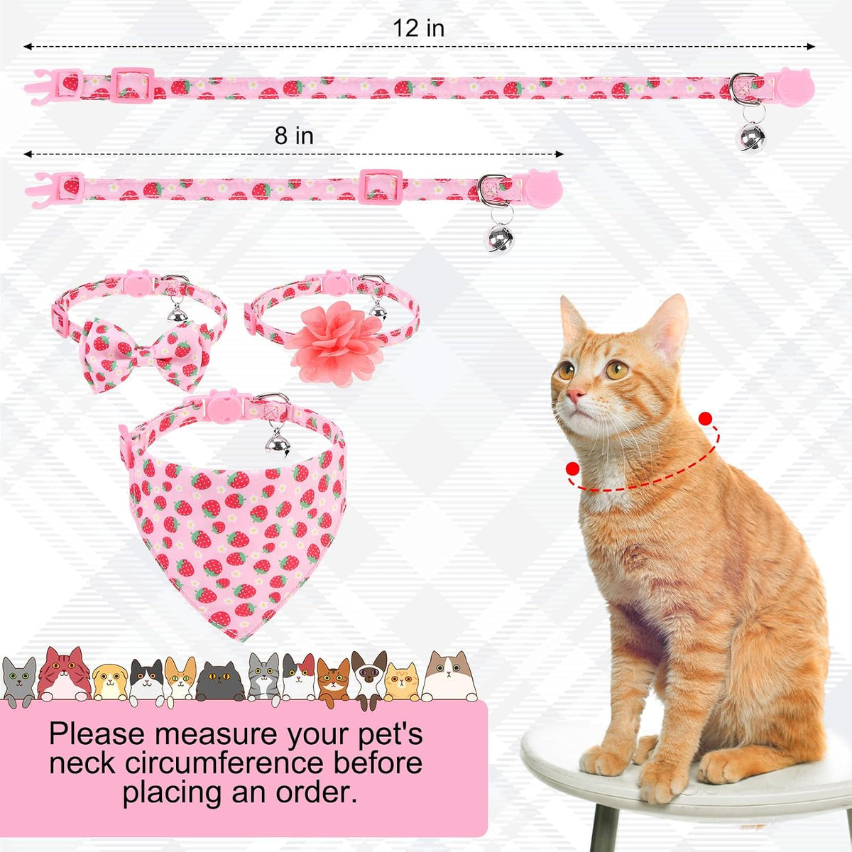 Breakaway Cat Collars with Bell & Cute Pendants - 3 Pack Adjustable Safety Kitten Collars - Decoration for Girl Boy Cats