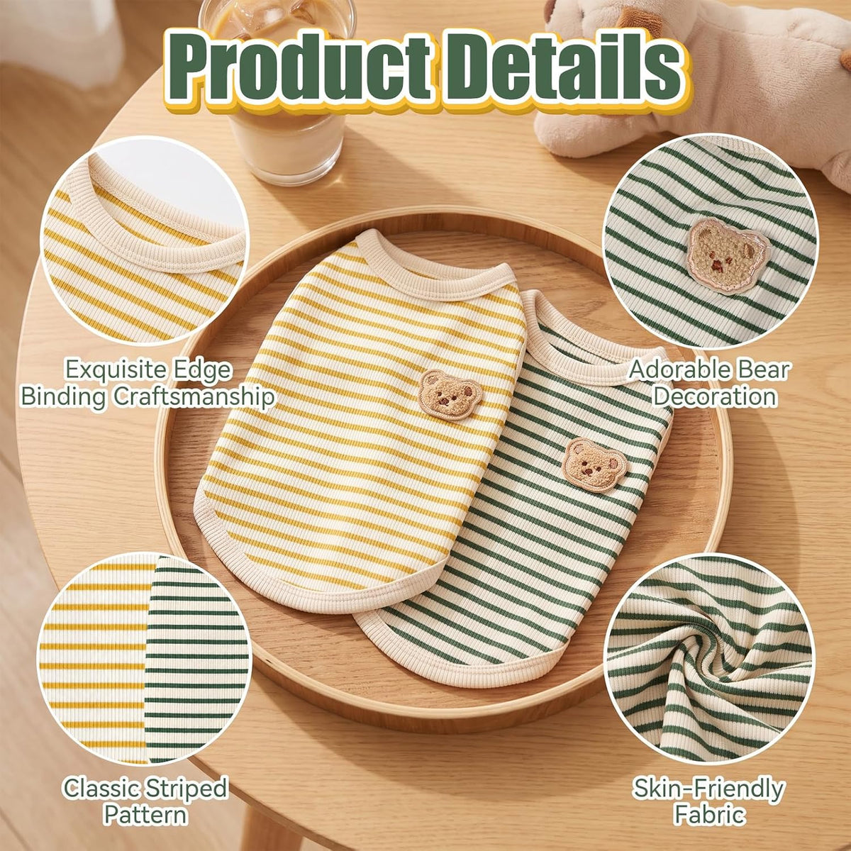 2-Pack Dog T-Shirt for Small Dogs, Striped Stretchy Puppy Clothes