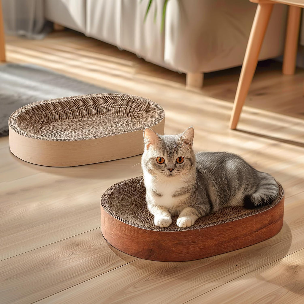 ComSaf Cat Scratcher Bed, Oval Cardboard Scratching Board for Indoor Cats