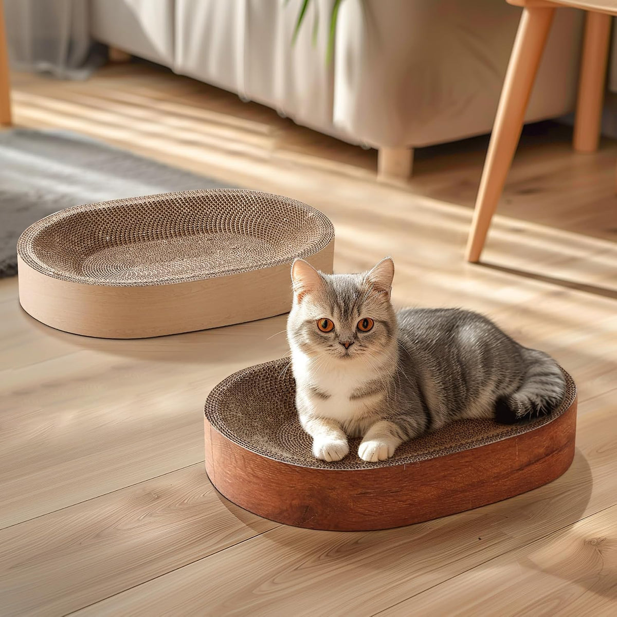 ComSaf Cat Scratcher Bed, Oval Cardboard Scratching Board for Indoor Cats