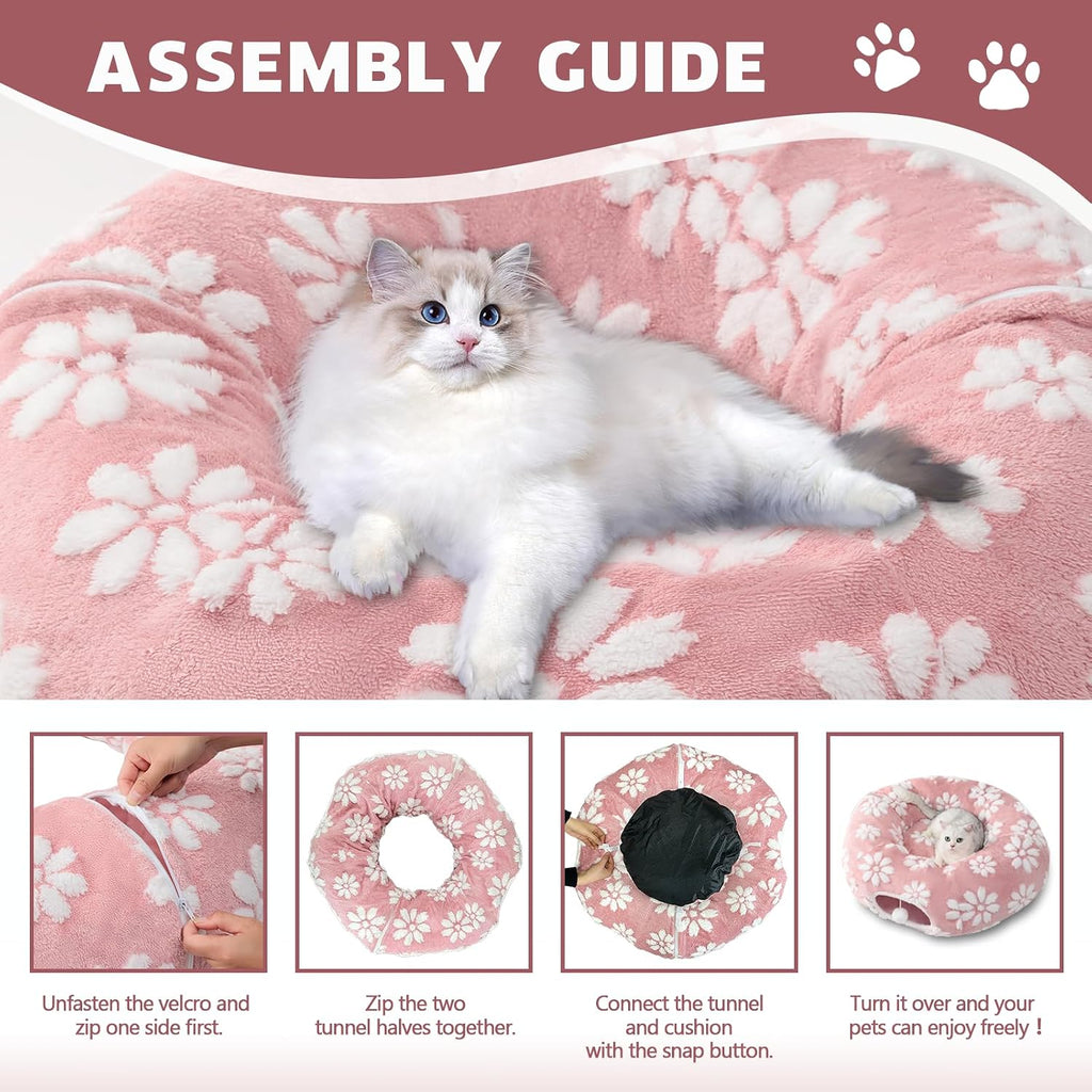 Cute Round Cat Tunnel for Indoor Cats, Pink