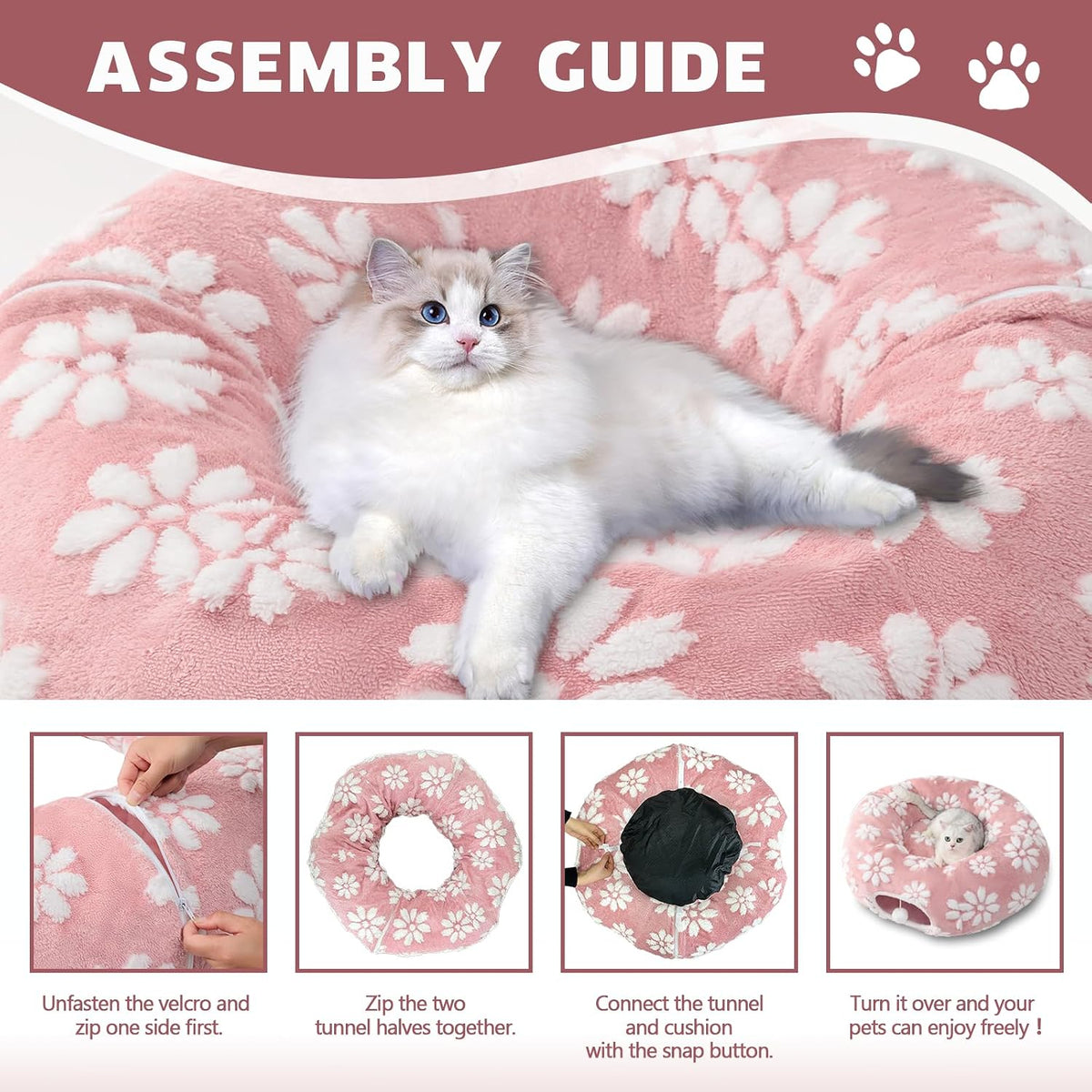 Cute Round Cat Tunnel for Indoor Cats, Pink