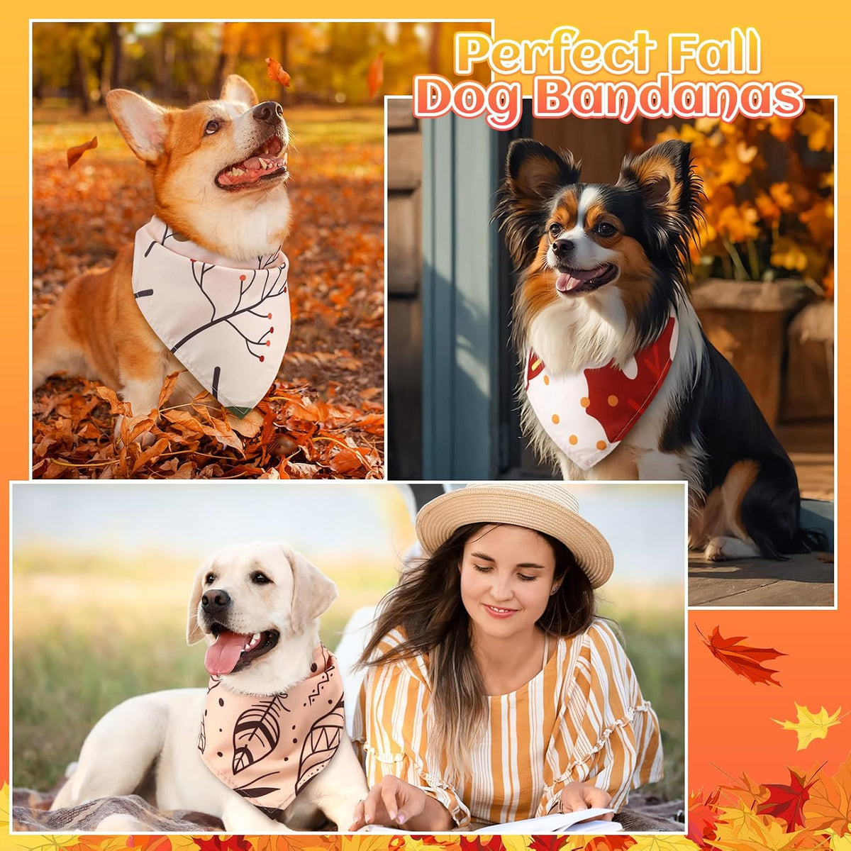 Huhumy 100 Pcs Thanksgiving Fall Dog Bandanas Bulk Fall Bandana for Dogs