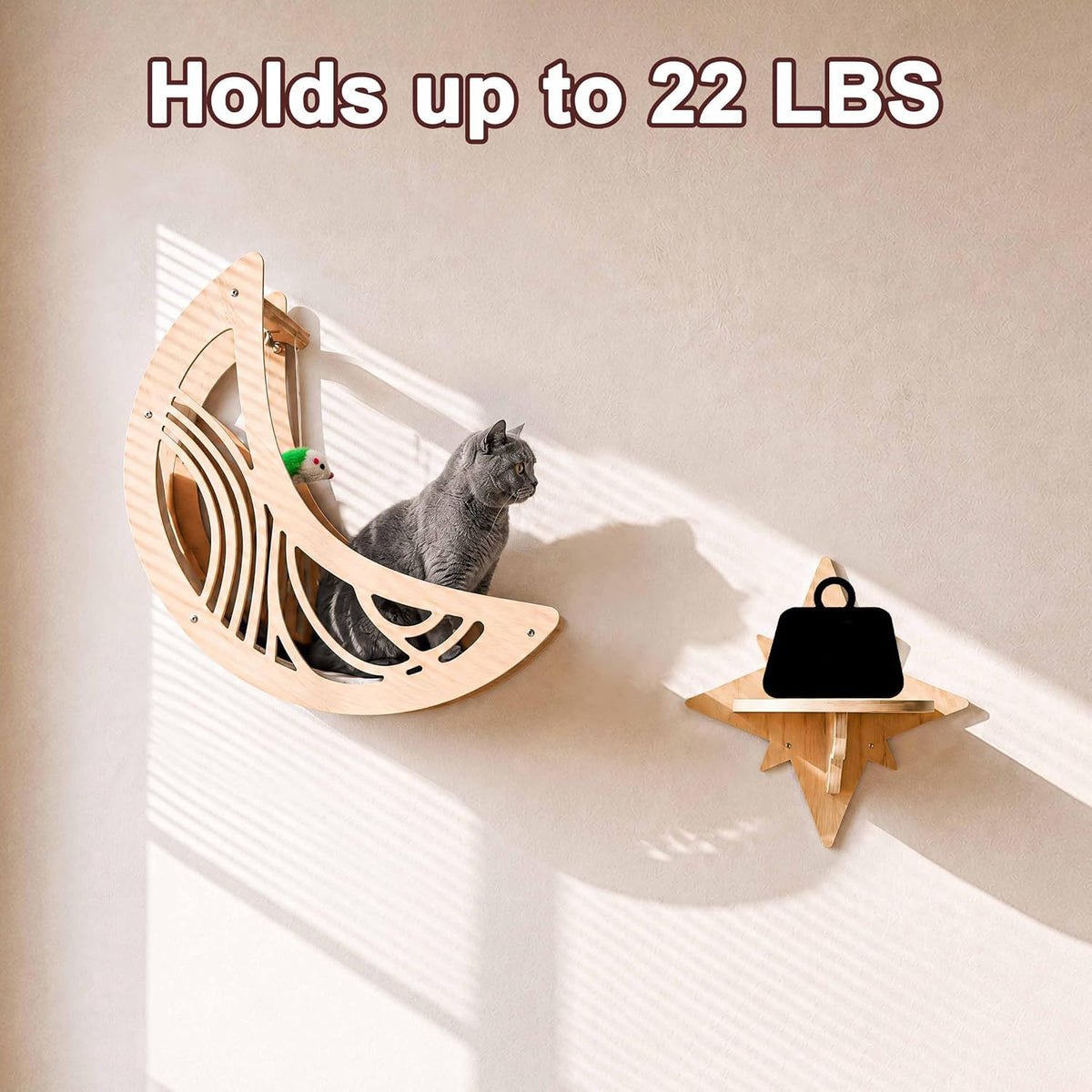 Moon & Star Cat Wall Shelves, Modern Cat Wall Furniture for Indoor Cats