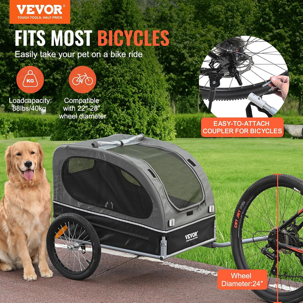 VEVOR Dog Bike Trailer, Supports up to 88 lbs, Pet Cart Bicycle Carrier, Easy Folding Frame with Quick Release Wheels, U