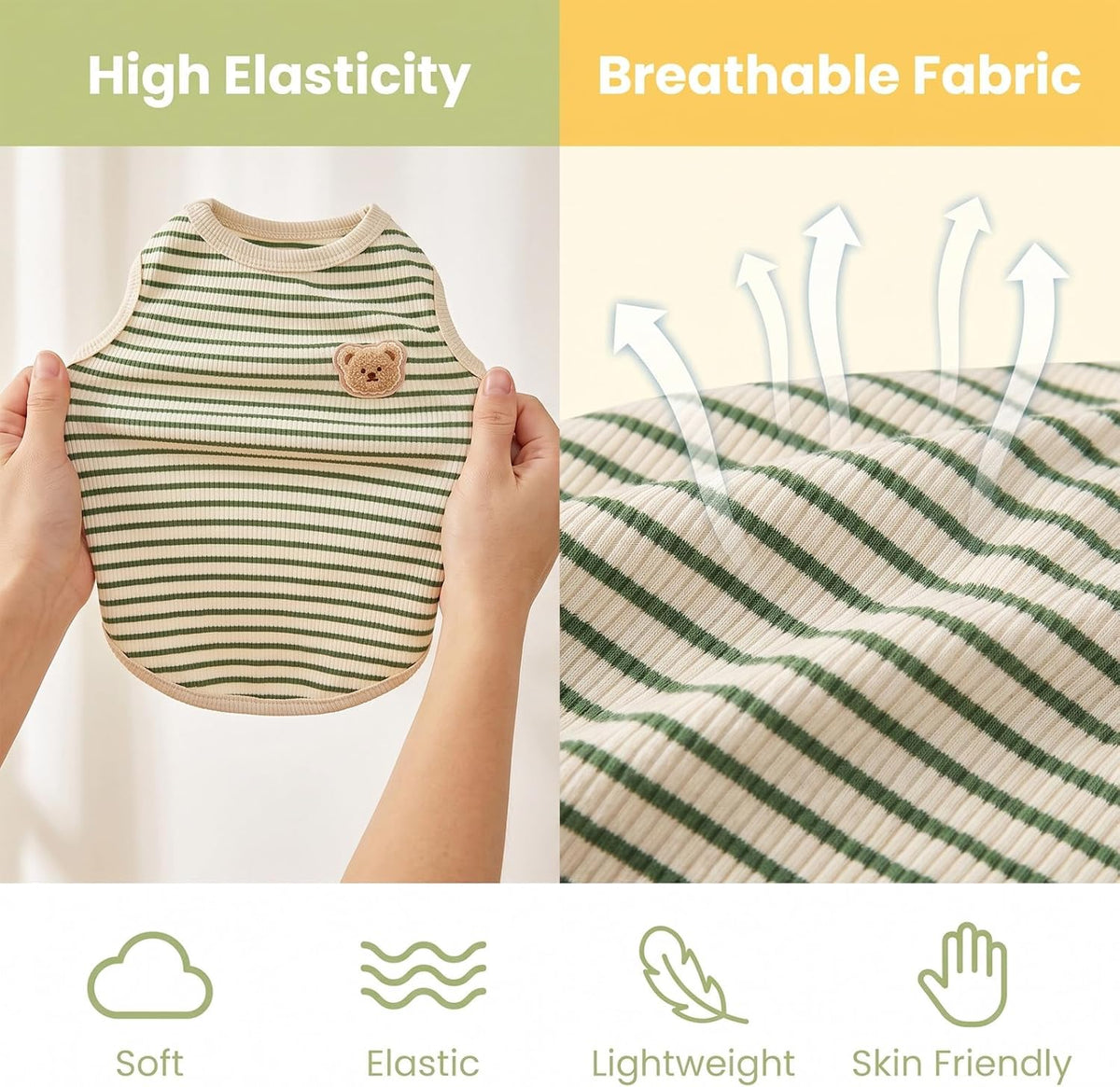 2-Pack Dog T-Shirt for Small Dogs, Striped Stretchy Puppy Clothes