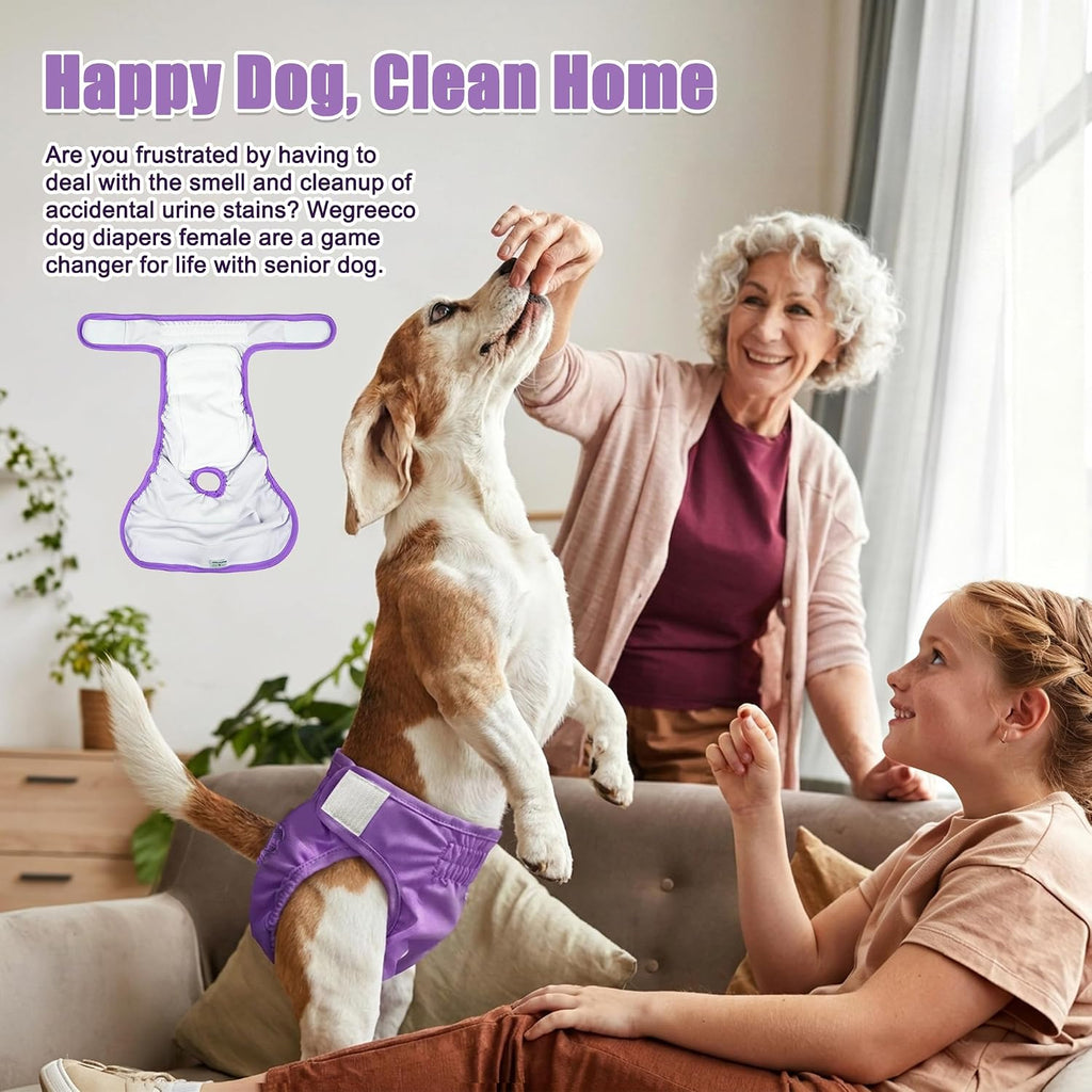 wegreeco Washable Reusable Premium Female Dog Diapers, Medium Dog Doggie Puppy & Doggy Diapers Female for Dog Waist 9.6"