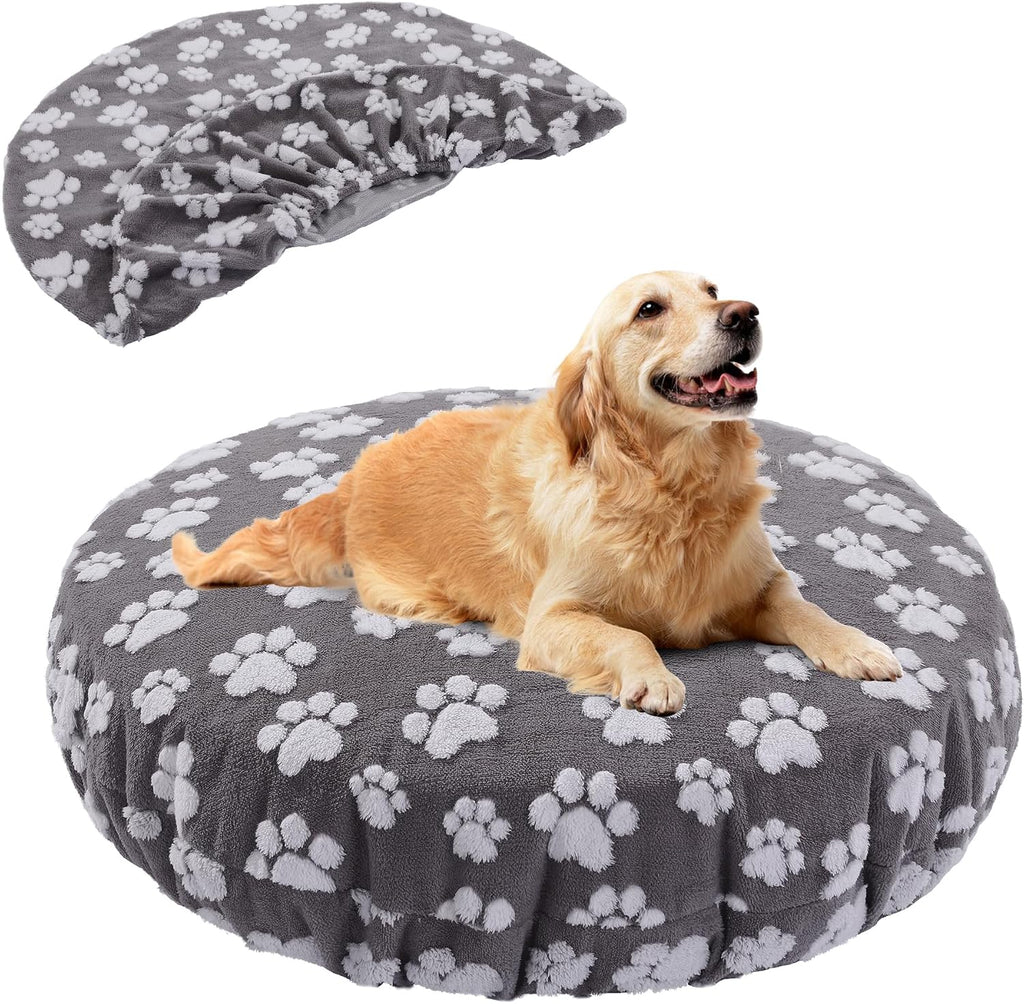 Washable Dog Bed Covers Replacement Round Waterproof Bed Cover for Dog Soft Pet Bed Cover with Lovely Dog Paw Print and 