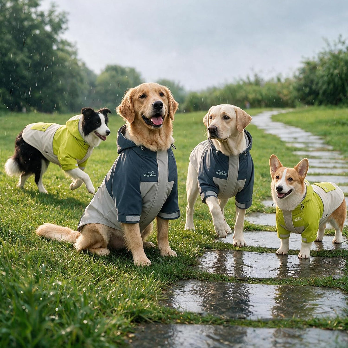 Dog Zip Up Raincoat Small Medium Large Dogs, Waterproof Dog Jacket Reflective Strips, Adjustable Hood Back Pocket,Rain G