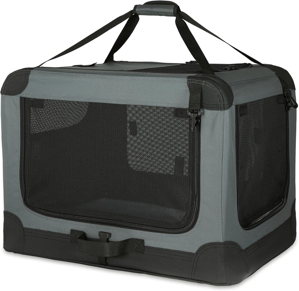 Amazon Basics Portable Folding Soft Dog Crate, Double Door, Collapsible Travel Kennel, Easy to Assemble, Medium, 29.92" 