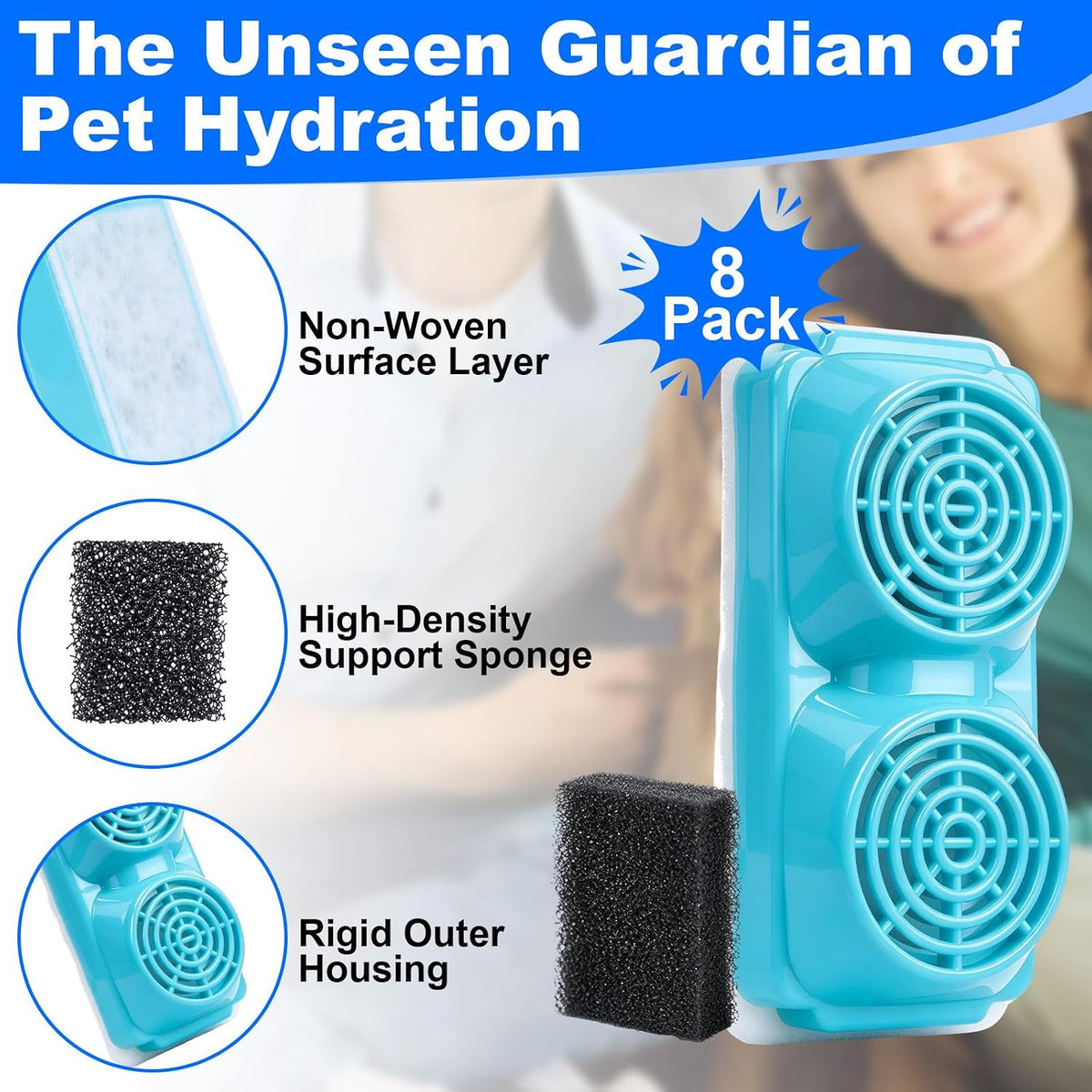 8 Pcs Dog Water Fountain Filter Compatible with Selene 4.0L/134oz Fountains