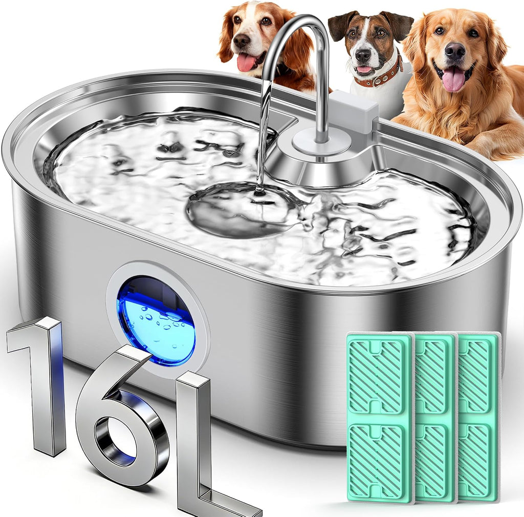 4.2Gal Extra Large Dog Water Fountain, Stainless Steel Pet Water Fountain