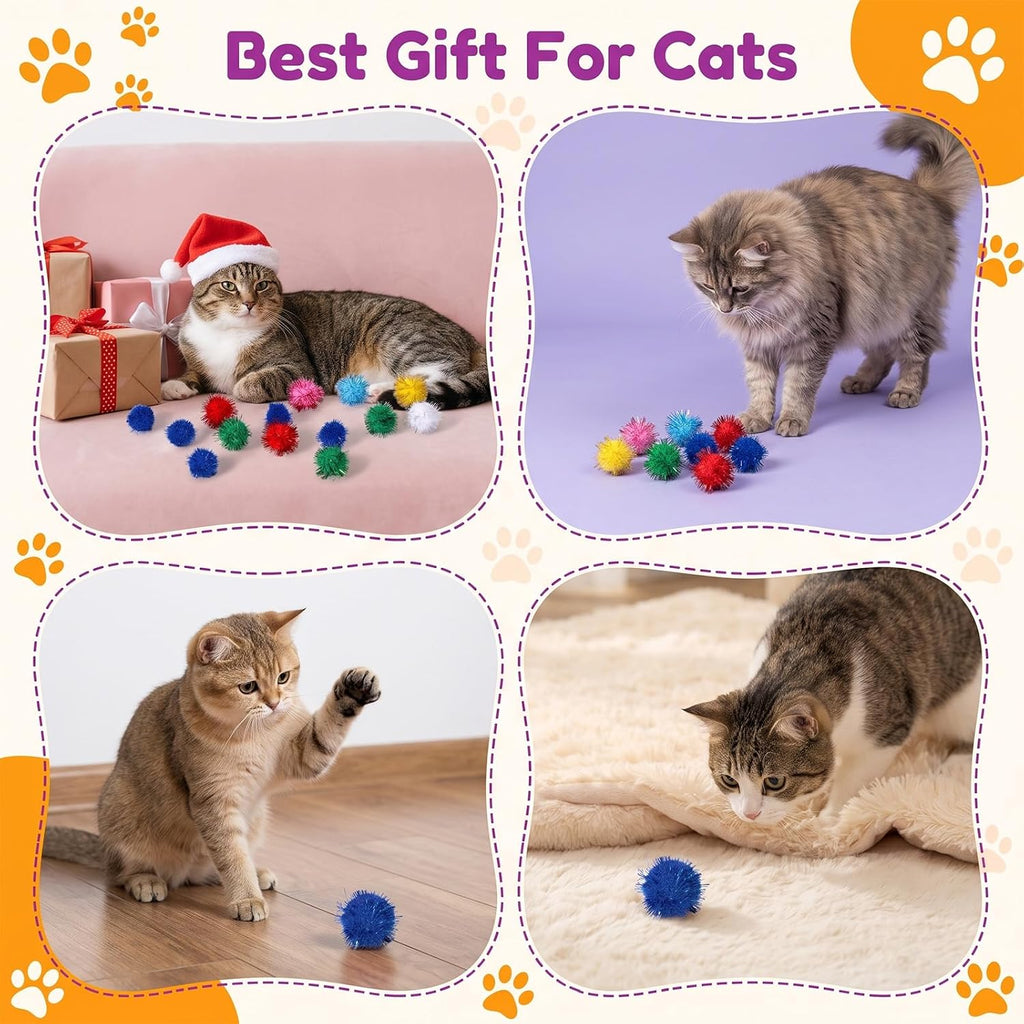 50Pcs Glitter Pom Poms,1.2Inch Cat Sparkle Balls Puff Balls for Cat