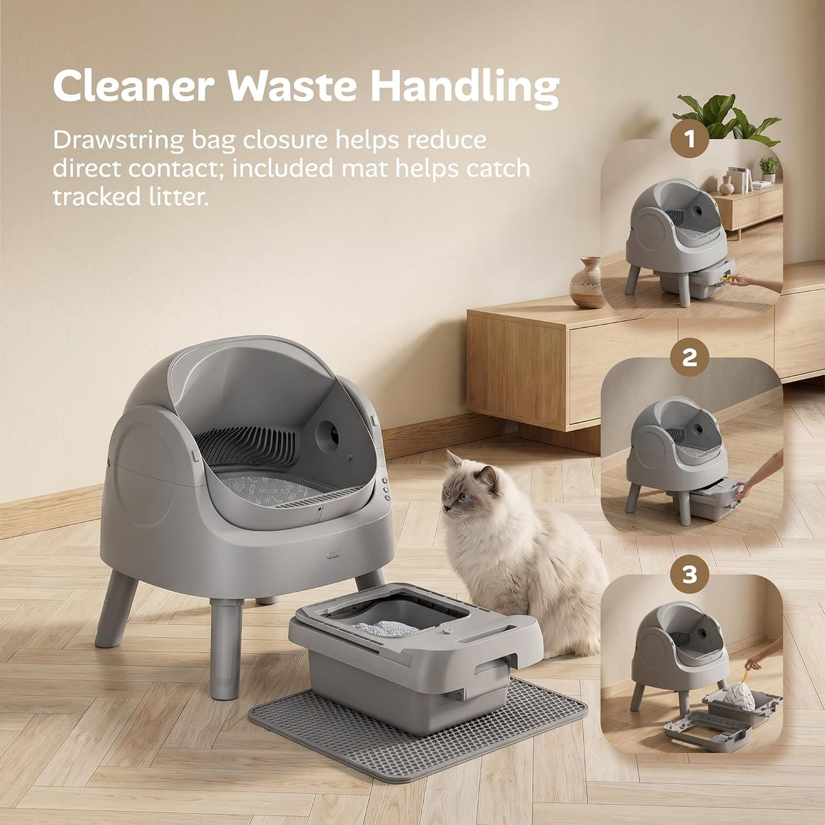Mimfam Automatic Self Cleaning Litter Box, with 4 Pairs Infrared Senor, Open-Top Design for Multi-Cat Homes, Comes with 