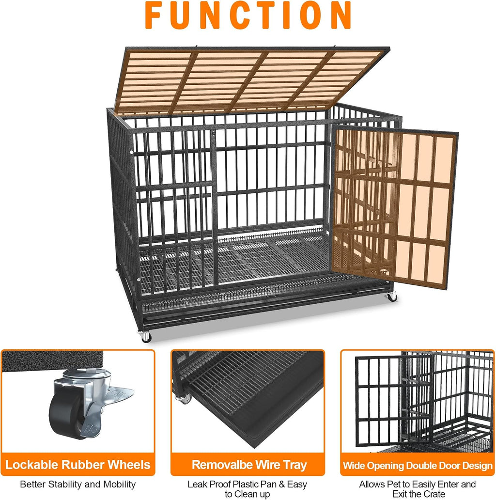 BOLDBONE 48 inch Heavy Duty Indestructible and Escape-Proof Dog Crate Cage Kennel for Large Dogs, High Anxiety Dog Crate