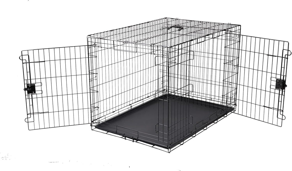 Amazon Basics Portable, Easy to Assemble, Foldable Metal Wire Dog Crate with Removable Tray, Double Door, Divider Panel,