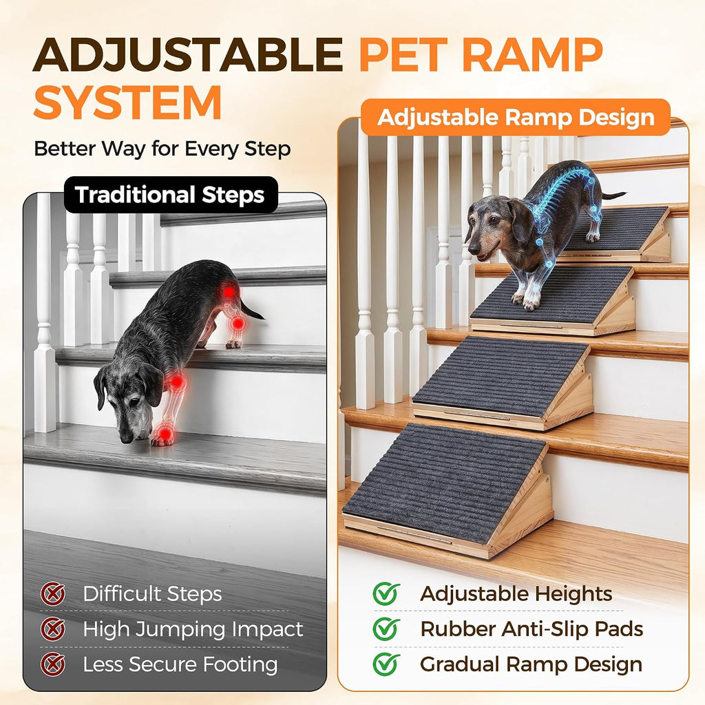 Dog Ramp for Stairs, Adjustable Wooden Pet Ramp with Anti-Slip Carpet (2)
