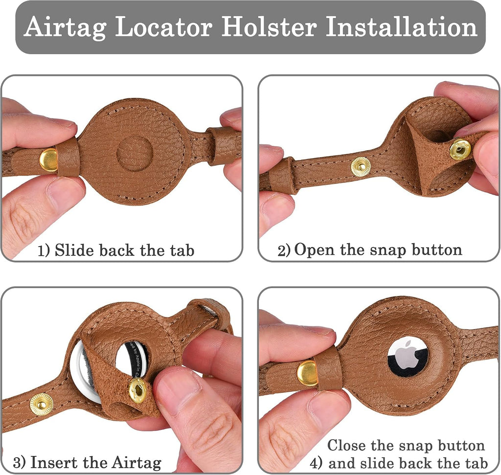 OOPSDOGGY Leather AirTag Cat Collar with Bell - Non Breakaway Kitten Collar with Apple Air Tag Holder - Lightweight GPS 