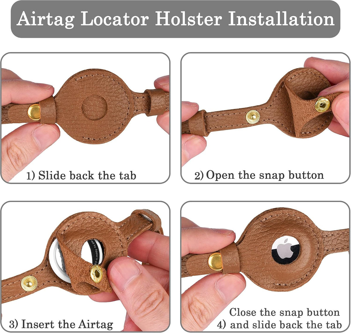 OOPSDOGGY Leather AirTag Cat Collar with Bell - Non Breakaway Kitten Collar with Apple Air Tag Holder - Lightweight GPS 