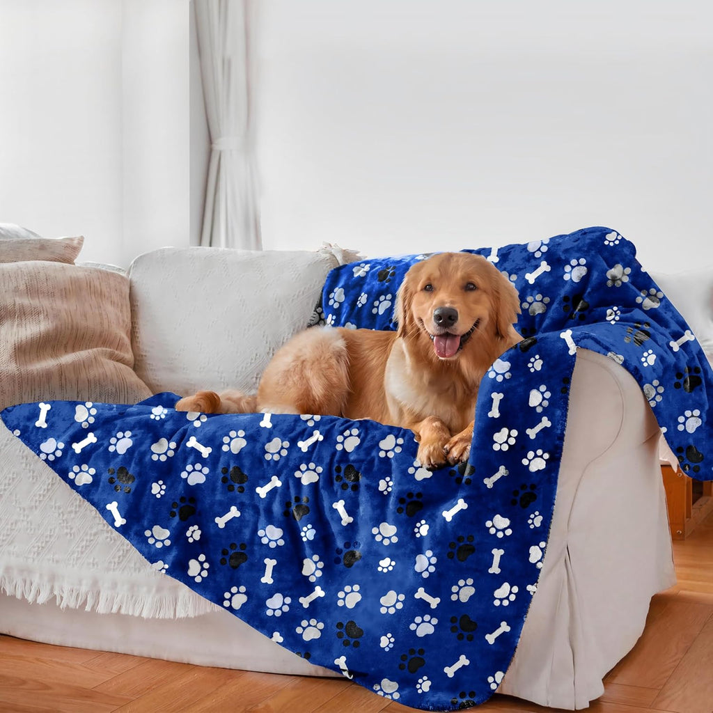 Waterproof Dog Blanket Reversible Pet Sherpa Fleece 40x30 Blue