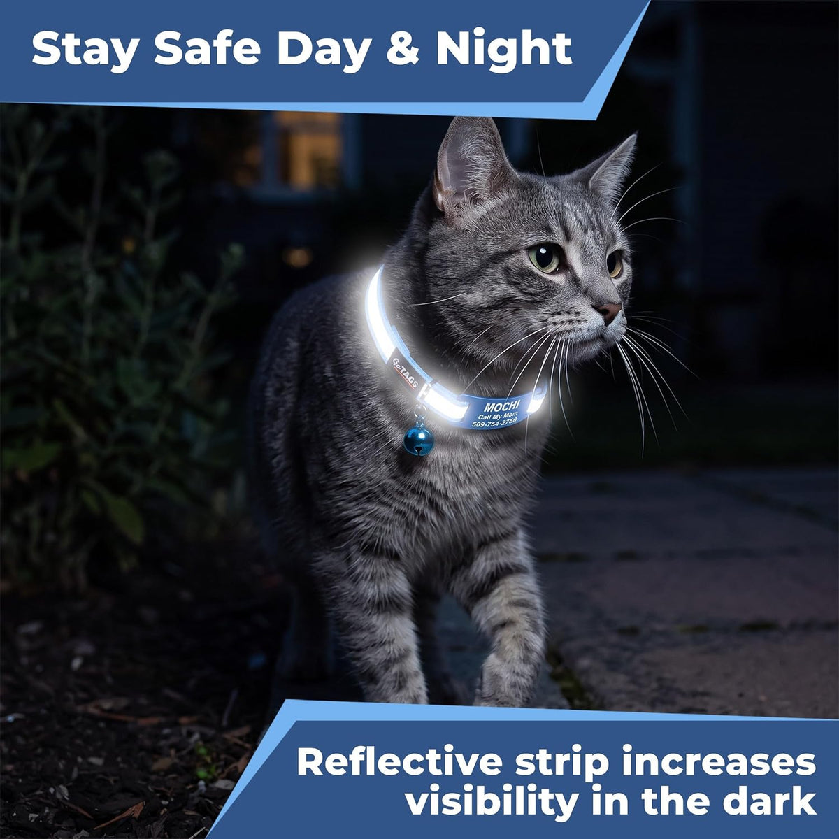 GoTags Cat Collar Personalized, Reflective Collar with Bell & Nameplate